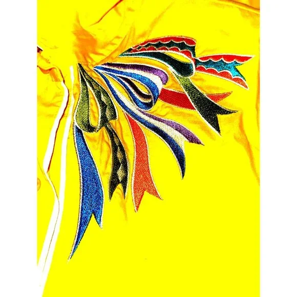 Bob Mackie Wearable Art Yellow Embroidered Shirt Vintage Button Down Retro Chic - Picture 10 of 11
